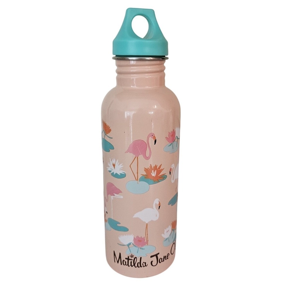 Matilda Jane Clothing Flamingo Floral Pink Blue Metal Water Bottle Screw‎ Lid